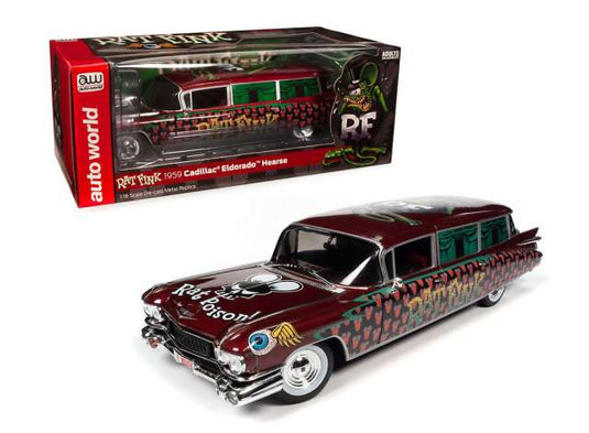 1959 Cadillac エルドラド霊柩車 ラットフィンク ブラックレッドグリーン/AutoWorld 1/18ミニカー