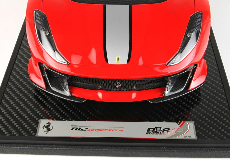 ギャラリービューアに画像をロードする, 【予約】Ferrari 812 Competizione シルバーストライプ ロッソコルサ322/ BBR 1/12 150台限定ミニカー