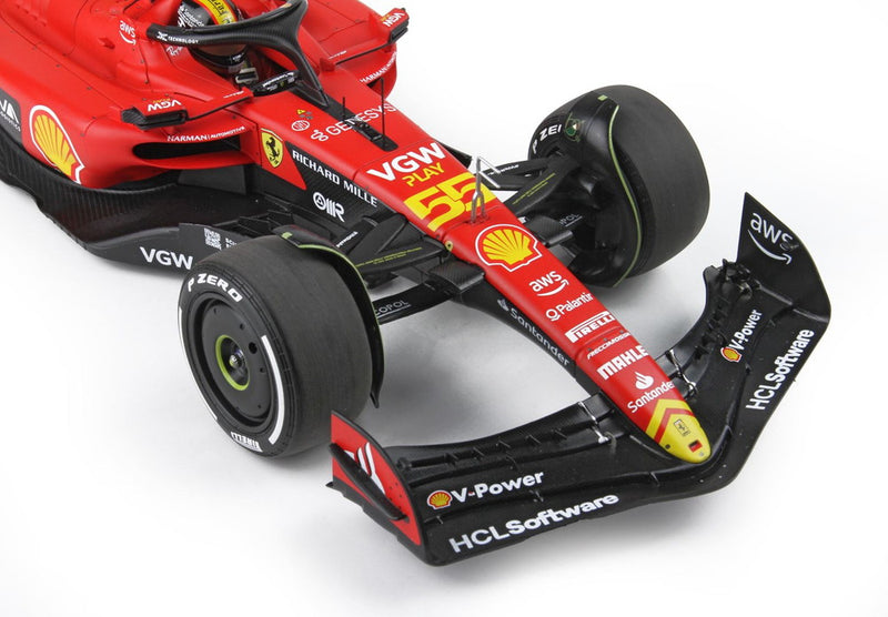 ギャラリービューアに画像をロードする, FERRARI F1 SF 23 TEAM SCUDERIA FERRARI N 55 POLE POSITION 3rd MONZA ITALY GP 2023 CARLOS SAINZ RED BLACK YELLOW/BBR 1/18ミニカー