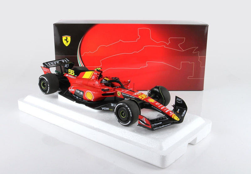 ギャラリービューアに画像をロードする, FERRARI F1 SF 23 TEAM SCUDERIA FERRARI N 55 POLE POSITION 3rd MONZA ITALY GP 2023 CARLOS SAINZ RED BLACK YELLOW/BBR 1/18ミニカー