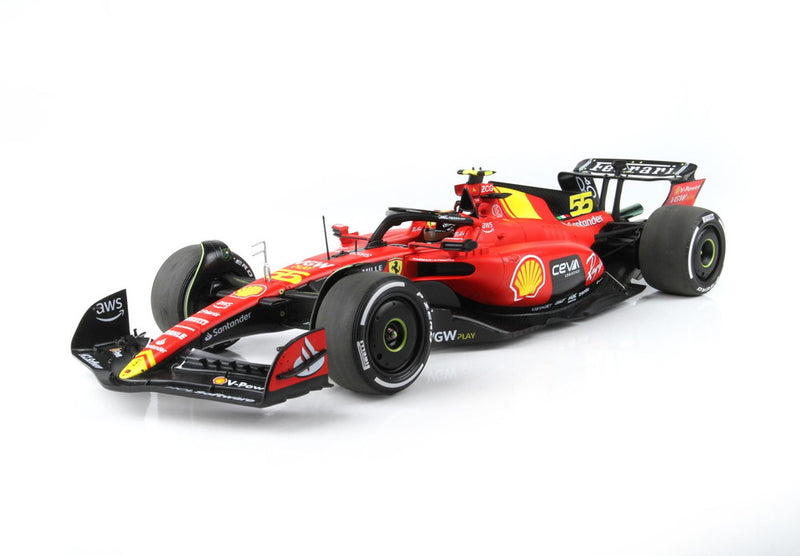 ギャラリービューアに画像をロードする, FERRARI F1 SF 23 TEAM SCUDERIA FERRARI N 55 POLE POSITION 3rd MONZA ITALY GP 2023 CARLOS SAINZ RED BLACK YELLOW/BBR 1/18ミニカー