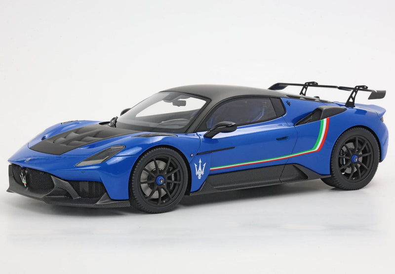 ギャラリービューアに画像をロードする, 【予約】2026年発売予定Maserati GT2 Stradale ブルーインフィニート イタリアンストライプ/ BBR 1/18 ミニカー