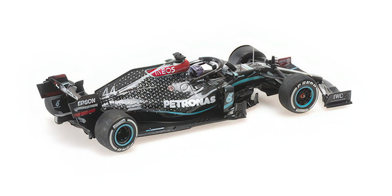 ギャラリービューアに画像をロードする, MERCEDES GP - F1 W11 EQ PERFORMANCE TEAM AMG PETRONAS MOTORSPORT N 44 WORLD CHAMPION WINNER SILVERSTONE BRITISH GP (with flat tire) 2020 LEWIS HAMILTON - BLACK GREEN/MINICHAMPS 1/43ミニカー