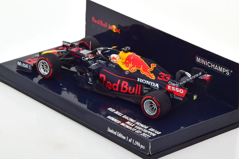 ギャラリービューアに画像をロードする, Red Bull Honda RB16B モナコGP優勝 ワールドチャンピオン Verstappen 2021 限定1596個/ MINICHAMPS 1/43 ミニカー