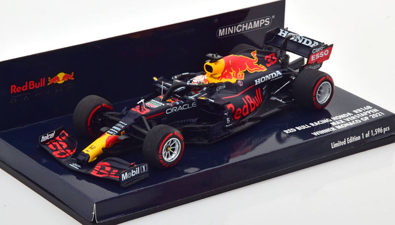 ギャラリービューアに画像をロードする, Red Bull Honda RB16B モナコGP優勝 ワールドチャンピオン Verstappen 2021 限定1596個/ MINICHAMPS 1/43 ミニカー
