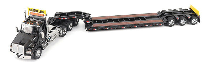 ギャラリービューアに画像をロードする, Kenworth T880 SBFA デイキャブ 3軸トラクター (ブラック) & Trail King TK120 HDG ローボーイトレーラー 掘削機 / Diecast Masters 1/50 建設機械模型 工事車両