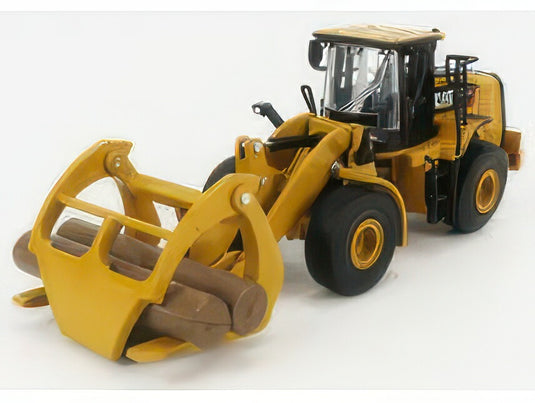 CATERPILLAR CAT950M RUSPA GOMMATA SCRAPER TRACTOR WHEEL LOADER WITH LOG FORK YELLOW BLACK ホイールローダ / Diecast Masters 1/64 建設機械模型 工事車両