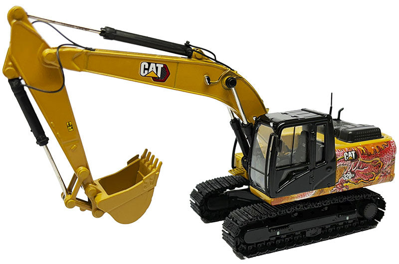 ギャラリービューアに画像をロードする, Caterpillar 320 GX 油圧ショベル (ドラゴントーテム装飾) - ハイラインシリーズ トレーラー / Diecast Masters 1/50 建設機械模型 工事車両