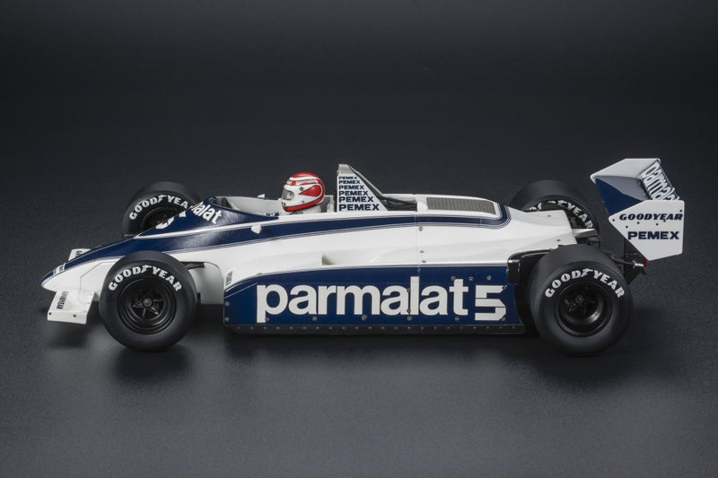 ギャラリービューアに画像をロードする, 【予約】2025年発売予定BRABHAM - F1 BT49C PARMALAT RACING TEAM N 5 WORLD CHAMPION WINNER GERMANY GP 1981 NELSON PIQUET - WHITE BLUE フィギュア付き /GP Replicas 1/18 ミニカー