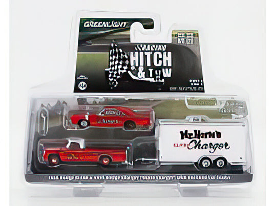 DODGE D 100 PICK UP 1980 WITH TRAILER + SUPER CHARGER 1986 RED WHITE/Greenlight 1/64ミニカー