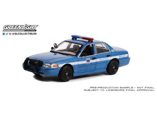 2001 Ford クラウンビクトリア ポリスインターセプター シアトルワシントン警察 ホットパシュートシリーズ7 ブルー/Greenlight 1/24ミニカー