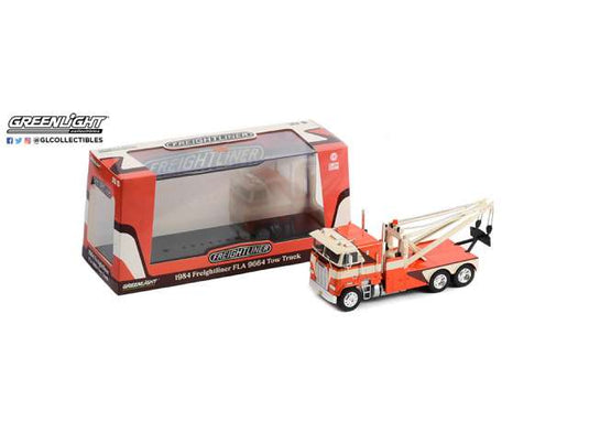 1984 Freightliner FLA 9664 レッカー車、オレンジ/ホワイト/ブラウン/ Greenlight 1/43 ミニカー