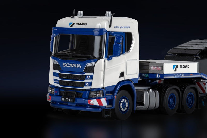 ギャラリービューアに画像をロードする, TADANO SCANIA XT MIDDLE ROOF WITH NOOTEBOOM MCOS 4-AXLE SEMI LOW LOADER WITH RAMPS トラック /IMC 1/50 建設機械模型