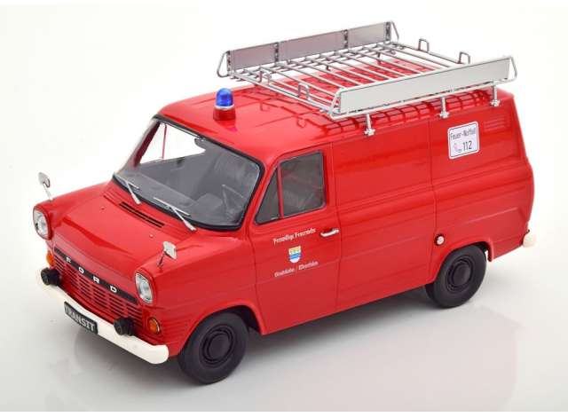 ギャラリービューアに画像をロードする, 1965 Ford Transit Delivery Van with Roof Rack Feuerwehr Germany, red/KK-SCALE 1/18ミニカー