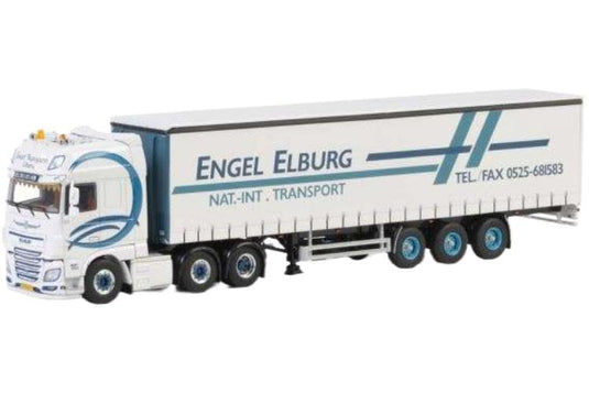 Engel Transport Elburg DAF XF Super Space Cab カーテンサイドトレーラー 3軸 トレーラー / WSI 1/50 建設機械模型 工事車両
