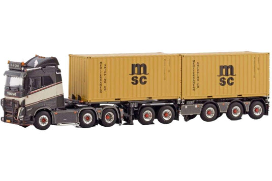 M. de Groot Volvo FH05 6x2 ツインステア 2Connect コンテナセミトレーラー + 2x 20ftコンテナ トレーラー / WSI 1/50 建設機械模型 工事車両