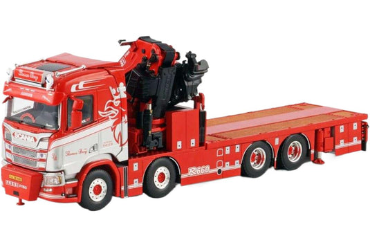 Thomas Berg Scania R Normal CR20N 8x4 平床トラック + Fassi 1100 モバイルクレーン / WSI 1/50 建設機械模型 工事車両