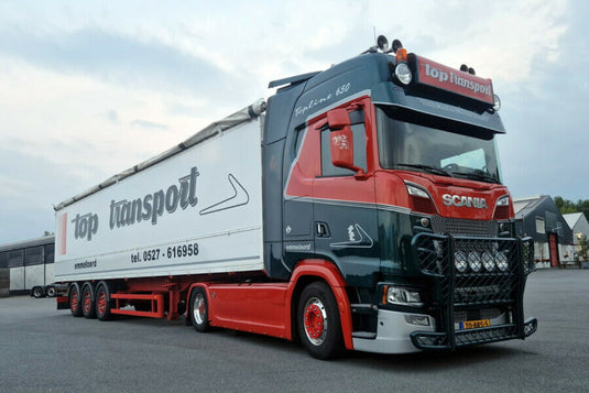【予約】2026年発売予定 TOP TRANSPORT SCANIA S ハイライン CS20H 4X2 ベルトトレーラー 3軸 トレーラー / WSI 1/50 建設機械模型 工事車両
