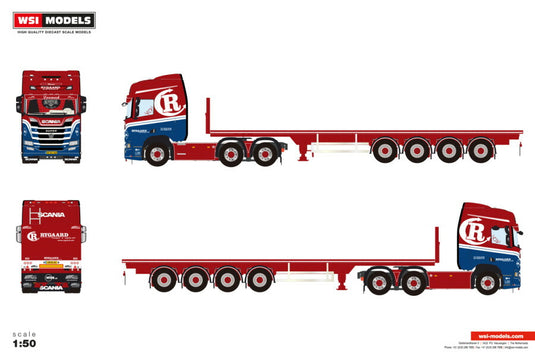 【予約】2026年発売予定 RYGAARD SCANIA R ハイライン CR20H 6X2 タグアクスル フラットベッドトレーラー 4軸 トレーラー / WSI 1/50 建設機械模型 工事車両
