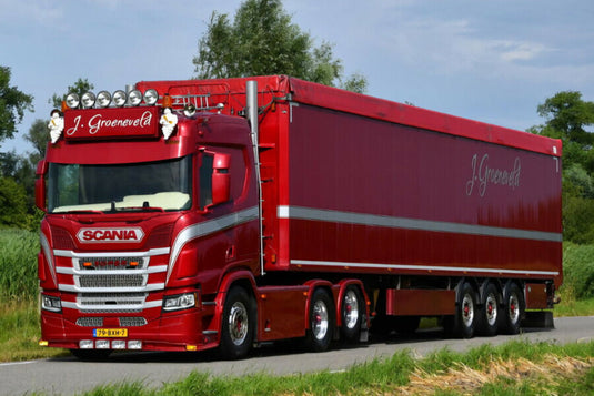 【予約】2026年発売予定 J. GROENEVELD TRANSPORT SCANIA R ノーマル CR20N 6X2 タグアクスル ボリュームトレーラー 3軸 トレーラー / WSI 1/50 建設機械模型 工事車両