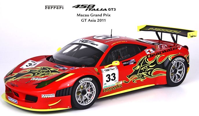 ギャラリービューアに画像をロードする, 【予約】2月以降発売予定 Ferrariフェラーリ 458 GT3 Macau GT Asia 2011 /BBR 1/18 レジンミニカー