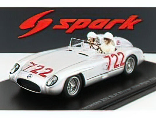 MERCEDES BENZメルセデスベンツ - 300 SLR SPIDER N 722 WINNER MILLE MIGLIA 1955 WITH S.MOSS - D.JENKINSON FIGURE - SILVER /Sparkスパーク 1/43 ミニカー