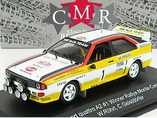 AUDI SPORT QUATTRO A2 TEAM AUDI SPORT (night version) N 1 WINNER RALLY MONTECARLO 1984 W.ROHRL - C.GEISTDORFER WHITE YELLOW /CMR 1/43 ミニカー