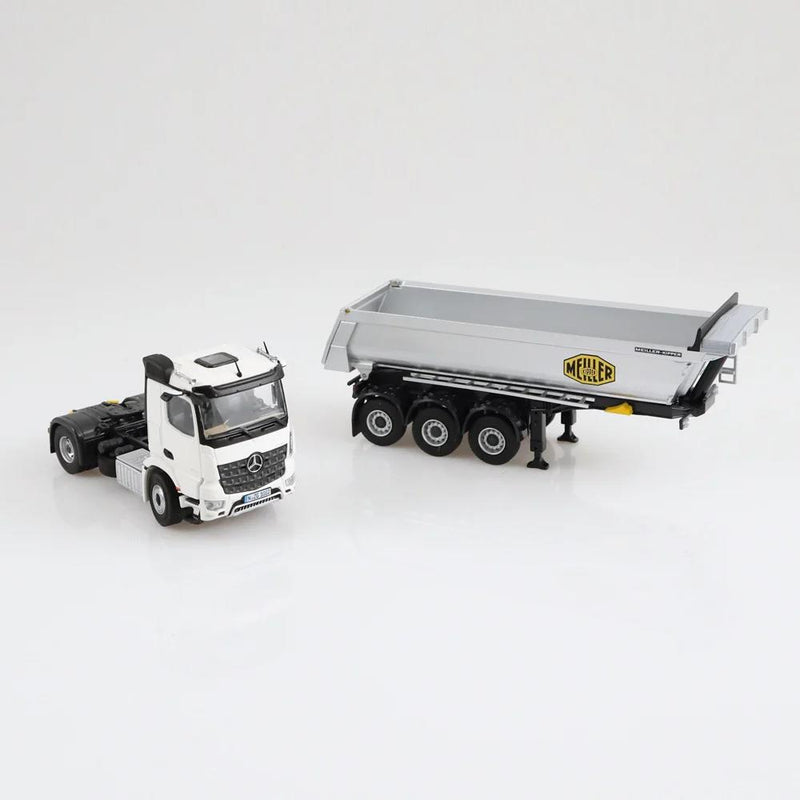 ギャラリービューアに画像をロードする, Mercedes-Benz Arocs Meiller tipping semi trailer white /NZG ダンプ 1/50 模型
