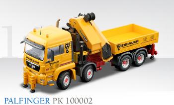 ギャラリービューアに画像をロードする, 【予約】PALFINGER PK 100002 トラッククレーン MAN TGS LX 4軸 WIESBAUER 71193/0 /CONRADコンラート建設機械 工事車両 1/50 ミニチュア 重機