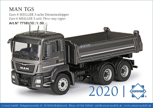 MAN TGS Euro 6c MEILLER 3-axle Three-way-tipperダンプ トラック /Conrad 1/50 建設機械 模型ミニカー はたらく車 重機