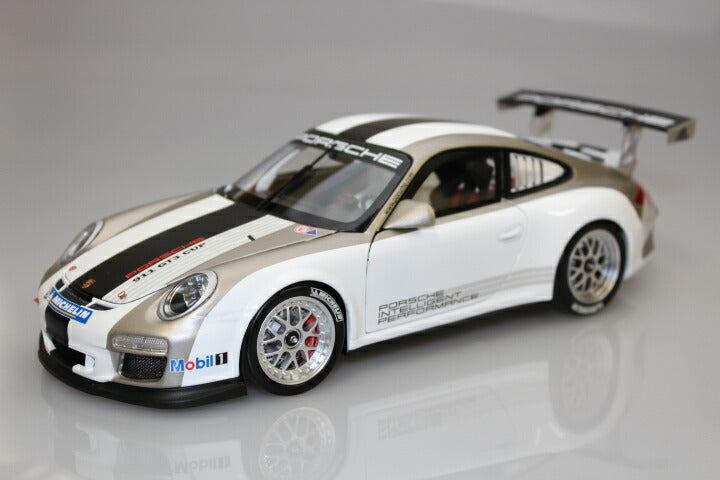 ギャラリービューアに画像をロードする, ポルシェ特注 911 997 II GT3 Cup ホワイト/グレイストライプ /ミニチャンプス 1/18 ディーラー仕様ミニカー