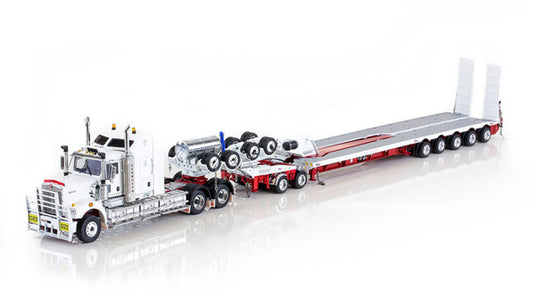【予約】11-12月以降発売予定Kenworth C509 with Drake 2x8 Dolly and 5x8 Swingwing Combination Trailer in White and Red トラックトレーラー/DRAKE 建設機械模型 工事車両 1/50 ミニチュア