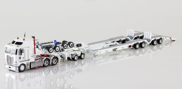 ギャラリービューアに画像をロードする, Kenworth K200 with Drake 4x8 Dragline Bucket Trailer and 2x8 Dolly in White トラックトレーラー/DRAKE 建設機械模型 工事車両 1/50 ミニチュア