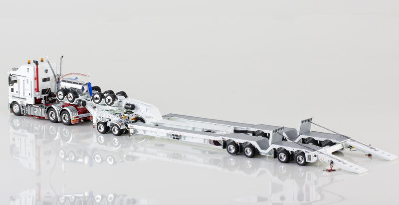 ギャラリービューアに画像をロードする, Kenworth K200 with Drake 4x8 Dragline Bucket Trailer and 2x8 Dolly in White トラックトレーラー/DRAKE 建設機械模型 工事車両 1/50 ミニチュア