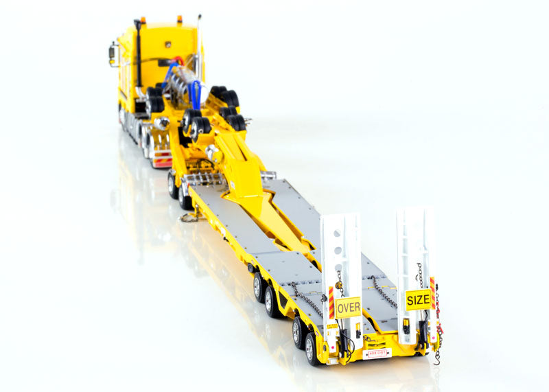 ギャラリービューアに画像をロードする, Kenworth K200 with Drake 4x8 Dragline Bucket Trailer and 2x8 Dolly in Chrome Yellow トラックトレーラー/DRAKE 建設機械模型 工事車両 1/50 ミニチュア