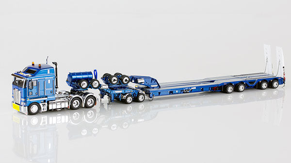 ギャラリービューアに画像をロードする, Kenworth K200 with Drake 4x8 Dragline Bucket Trailer and 2x8 Dolly in Metallic Blue トラックトレーラー/DRAKE 建設機械模型 工事車両 1/50 ミニチュア