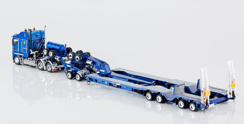 ギャラリービューアに画像をロードする, Kenworth K200 with Drake 4x8 Dragline Bucket Trailer and 2x8 Dolly in Metallic Blue トラックトレーラー/DRAKE 建設機械模型 工事車両 1/50 ミニチュア