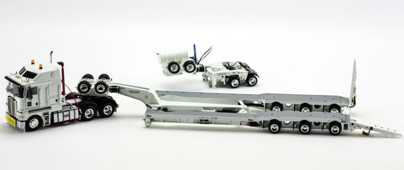 ギャラリービューアに画像をロードする, Kenworth K200 Prime Mover ホワイト レッドシャーシ Drakeトレーラー 2x8 Dolly + 3x8 Swingwing in White /DRAKE 1/50 模型