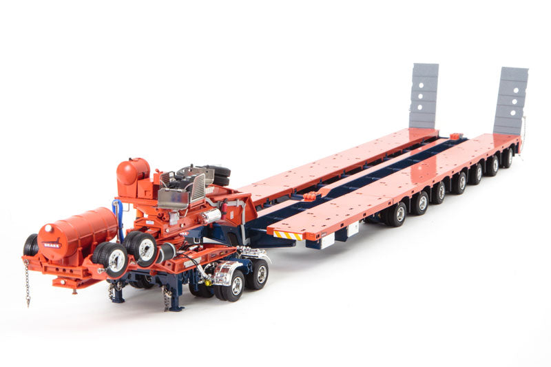 ギャラリービューアに画像をロードする, Drake 2x8 Dolly and 7x8 Steerable Low Loader Trailer in Orange and Blue トレーラー /DRAKE 建設機械模型 工事車両 1/50 ミニチュア