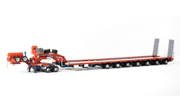 ギャラリービューアに画像をロードする, Drake 2x8 Dolly and 7x8 Steerable Low Loader Trailer in Orange and Blue トレーラー /DRAKE 建設機械模型 工事車両 1/50 ミニチュア