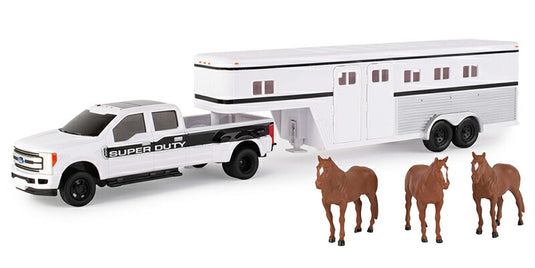 2017 Ford F-350 ピックアップトラック 5thホイール ホーストレーラー 馬3頭付き 農機 模型 / ERTL 1/32
