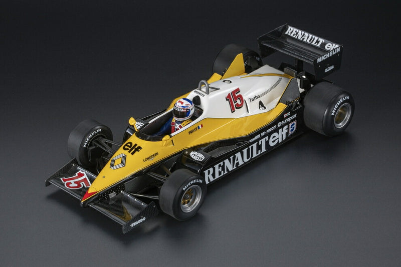 ギャラリービューアに画像をロードする, RENAULT F1 RE40 N15 優勝 フランスGP 1983 A.プロスト パイロットフィギュア/ケース付 ブラック イエロー ホワイト/ GP Replicas 1/18 ミニカー