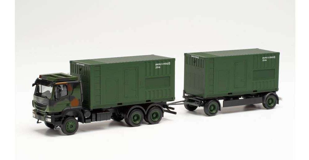 Herpa Bundeswehr Iveco Trakker Container Combi 746847 /Herpa 1/87 ミニチュア  トラック 建設機械模型 工事車両