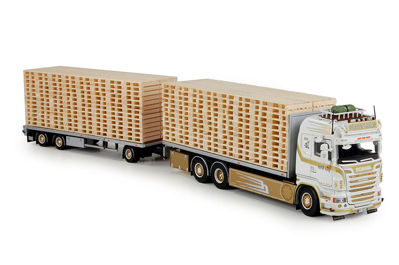 ギャラリービューアに画像をロードする, Streetwarrior Scaniaスカニア R6 highline with flat trailer and cargo pallets トラック Teknoテクノ 建設機械模型 工事車両 1/50 ミニチュア
