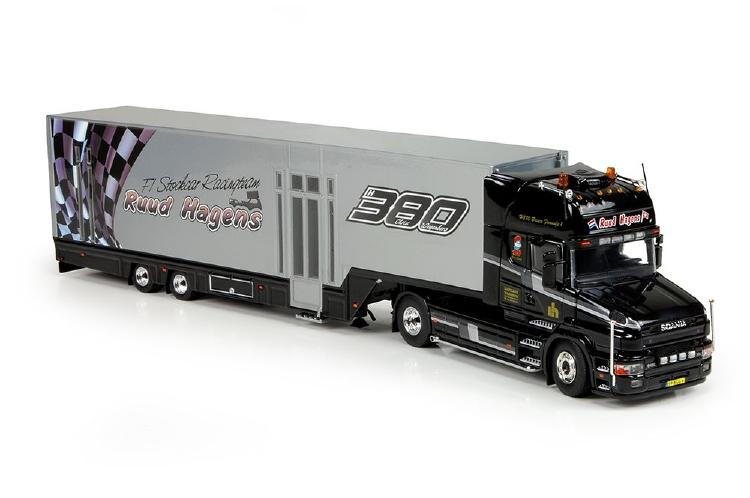 ギャラリービューアに画像をロードする, Hagens Datrans, Ruud Scaniaスカニア Torpedo Topline with (resin) racetrailerトラック 建設機械模型 工事車両 TEKNO 1/50 ミニチュア