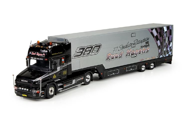 ギャラリービューアに画像をロードする, Hagens Datrans, Ruud Scaniaスカニア Torpedo Topline with (resin) racetrailerトラック 建設機械模型 工事車両 TEKNO 1/50 ミニチュア