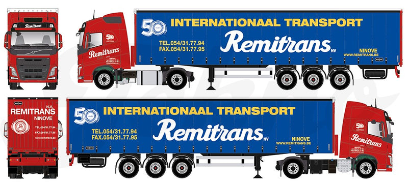 ギャラリービューアに画像をロードする, 【予約】2018年1-3月以降発売予定Remitrans Volvo FH04 Globetrotter with curtainside semiトレーラートラック 建設機械模型 工事車両 TEKNO 1/50 ミニチュア