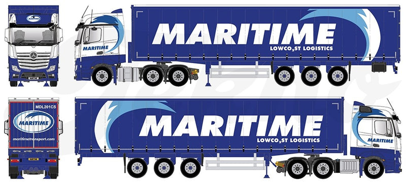 ギャラリービューアに画像をロードする, 【予約】4-6月以降発売予定Maritime Mercedes Benz Actros Bigspace with curtainside semitrailerトラック 建設機械模型 工事車両 TEKNO 1/50 ミニチュア