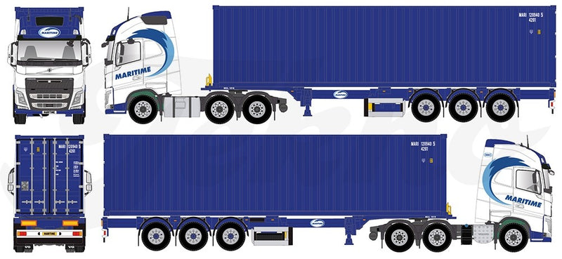 ギャラリービューアに画像をロードする, 【予約】4-6月以降発売予定Maritime Volvo FH04 Globetrotter XL with containertrailerトラック 建設機械模型 工事車両 TEKNO 1/50 ミニチュア