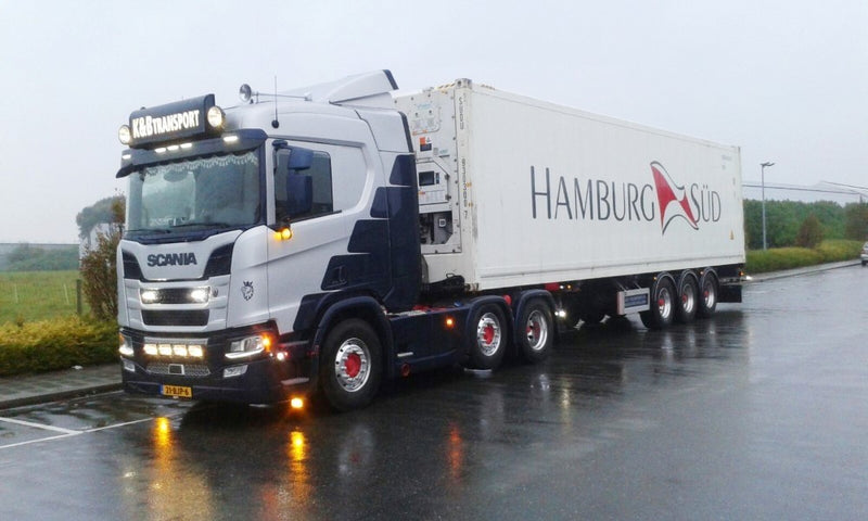 ギャラリービューアに画像をロードする, 【予約】4-6月以降発売予定K&B Transport Scaniaスカニア NGS R410 4x2 with 3 axle flexitrailer and Hamburg Sud Reeferトラック 建設機械模型 工事車両 TEKNO 1/50 ミニチュア